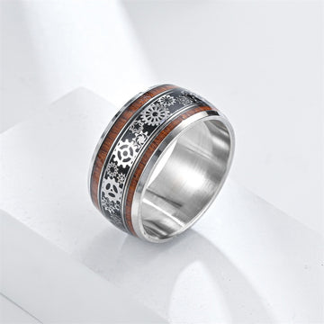 Men’s 10MM Wood Finish Gear Ring